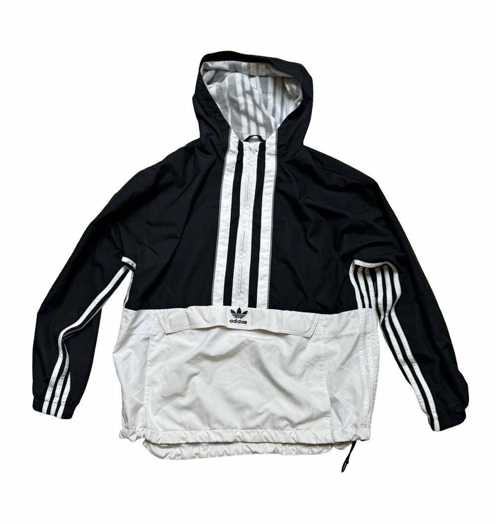 adidas Men's Hooded Lightweight Half-Zip Windbreaker Jacket Black/White